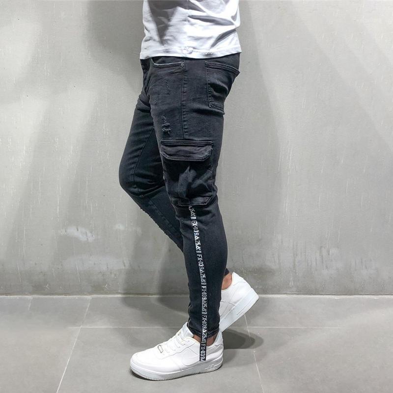 

Skinny Jeans Men Multi-pocket zipper Slim Cargo trousers for Men Motorcycle Hip hop Streetwear Swag Denim Pants1