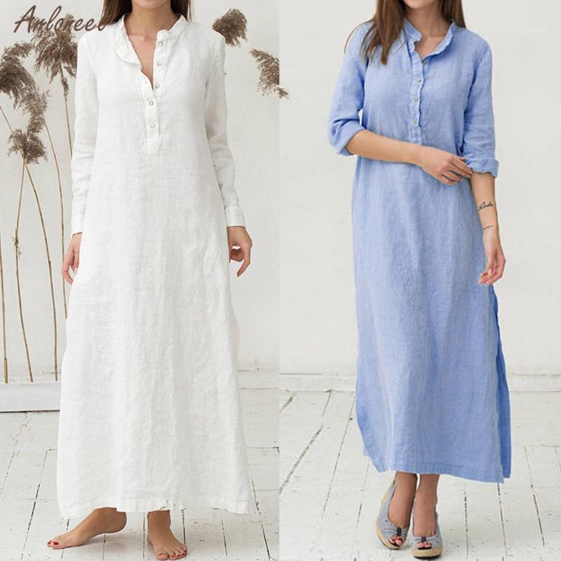 

Women's Kaftan Cotton Long Sleeve Plain Casaul Oversized Maxi Long Shirt Dress Women Casual Dress New Fashion Spring Summer1, White