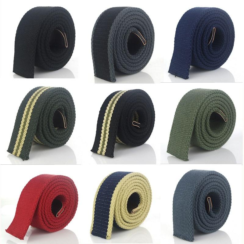 

BOKADIAO Men Women Canvas belt without buckle Thicken luxury waistband jeans belt Black weave stripe belts 3.8cm wide strap male, White