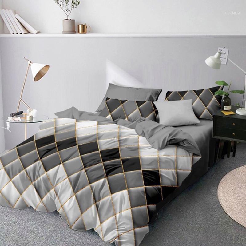 

Geometry Comforter Washable Colorfast Imitated Silk Fabric Breathable Vintage Styles Duvet Bedding Sets Quilt Cover Set1, Light grey