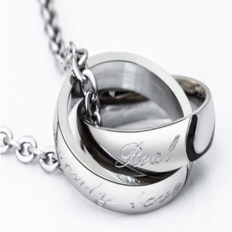 

Pendant Necklaces Fashion Couple Jewelry Stainless Steel Double Circle Pendants Chain Link Long Necklace Design Titanium