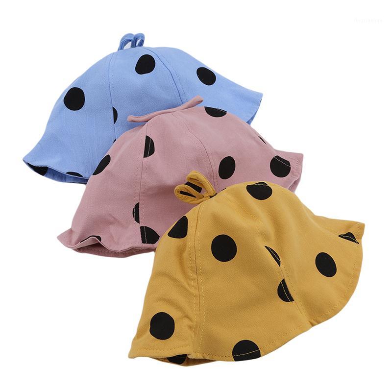

4-8 Year Girl Autumn Hat Cute Big Polka Dot Cotton Cap Autumn Sunscreen Sun Hat Lovely Young Girl 4Color1, Pink