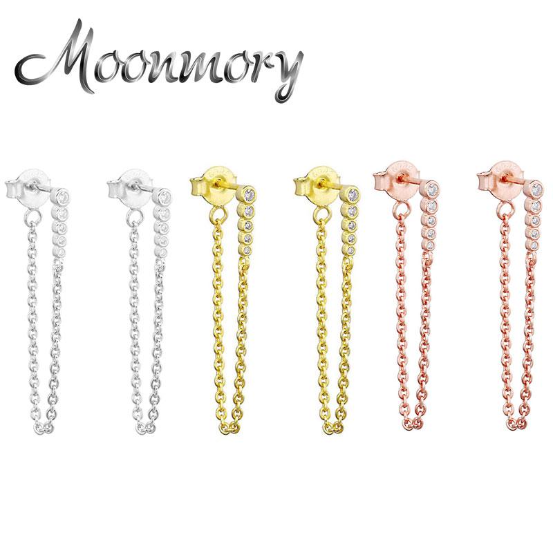 

Moonmory 100% 925 Sterling Silver Long Chain Zircon Drop Earring For Women Party 2021 New CZ Drop Earring Jewelry With Piercing
