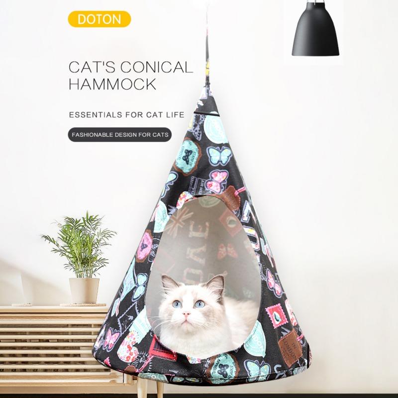 

Cat Pet Hanging Bed Nest New Tapered Hammock Cage Black Butterfly Printing Removable Breathable Washable Conical