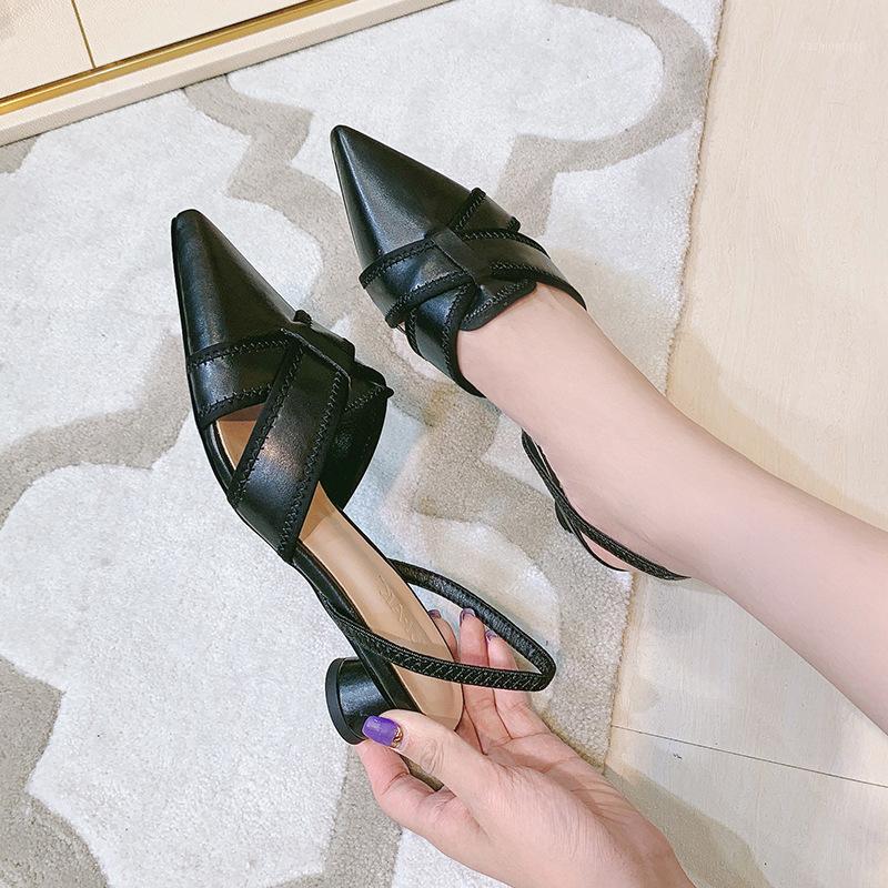 

Pointy toe hollow out women sandals microfiber closed toe slipper elastic band crodd-tied strange med high heels sandalias mujer1, Black