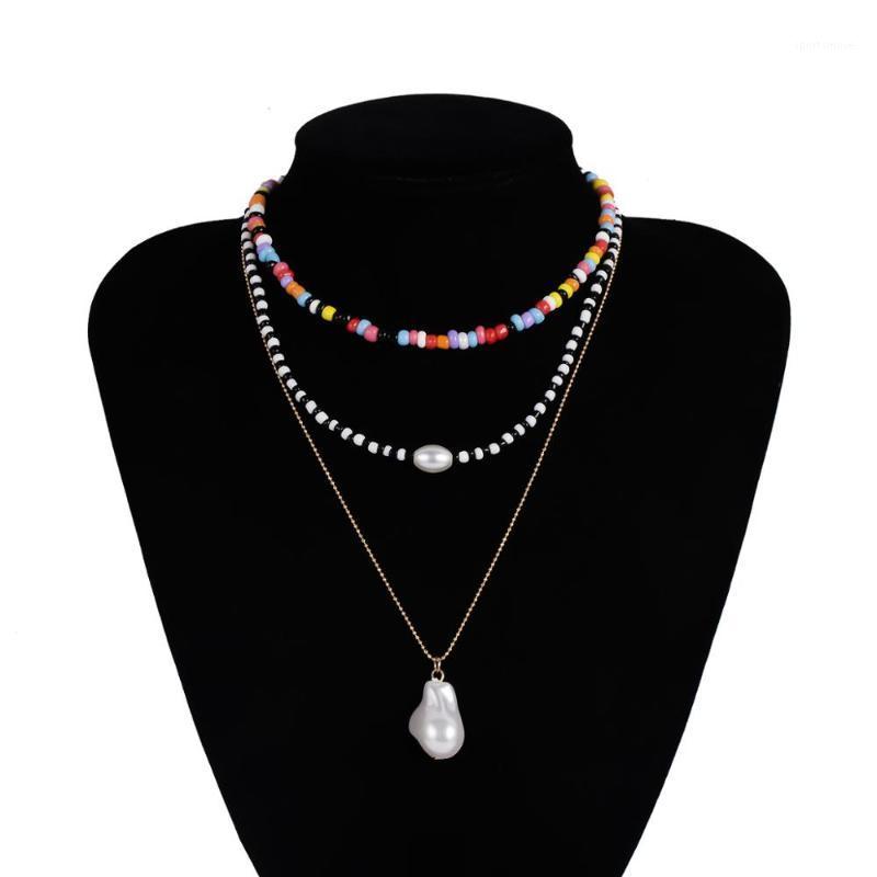 

Bohemian Pearl Pendant Rainbow Beaded Necklaces Chokers Charm Long Statement Collar Women Summer Jewelry1