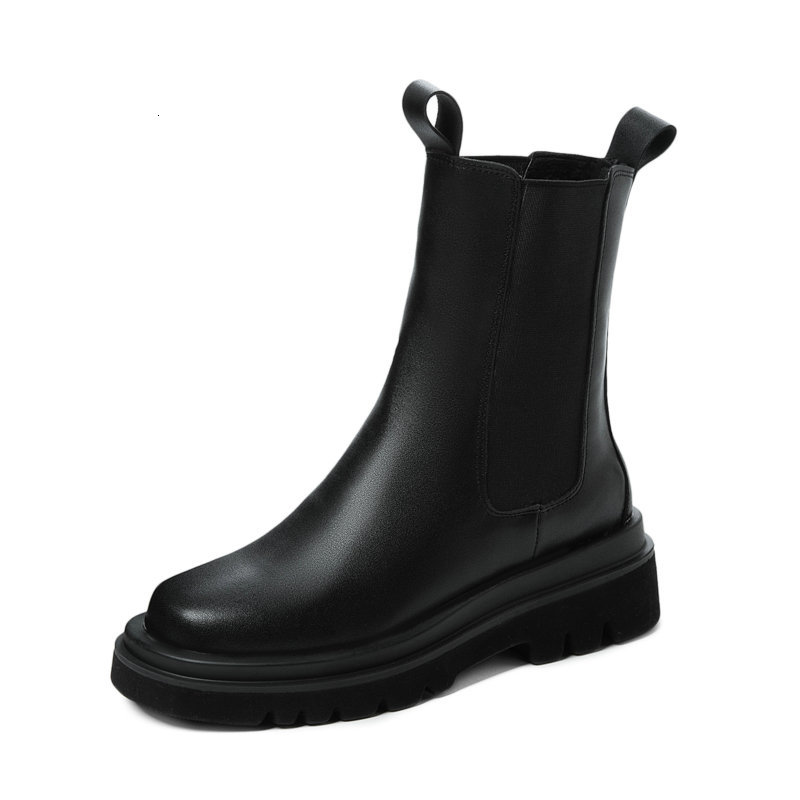

2021 New Fashion Concise Autumn Winter Square Heel Ankle Round Toe Slip on Women Shoes Pu Leather Short Boots Size34-42 2fpq, Black long
