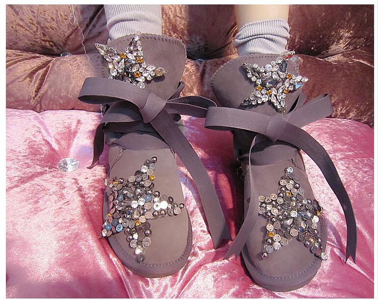 

2020 Tube Stars, Their Straps Snow Boots Strass Leather Lace Women's Cotton Shoes 6thr, Brown