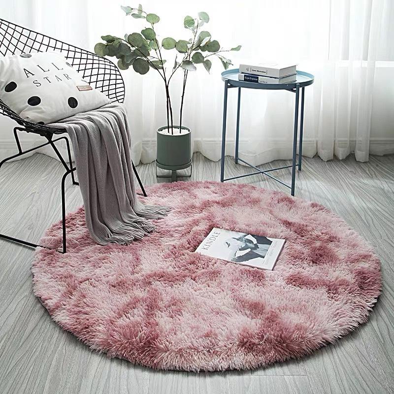 

Nordic Tie-dye Gradient Round Carpet Chair Long Hair Bedroom Rug Home Living Room Bedside Mat Computer Entrance Hall Non-slip1, Gradient pink
