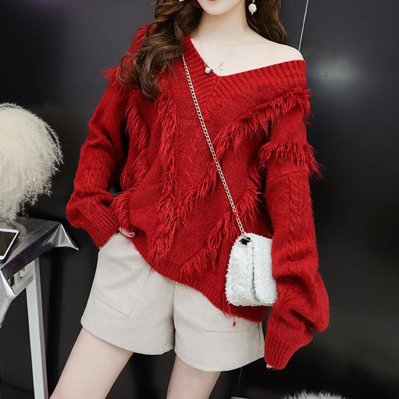 

Fashion Solid Red Tops Sweater 2021 Winter Long Sleeve Pullovers Womens Sweaters Femme Clothing Korean Knit Sweater, White