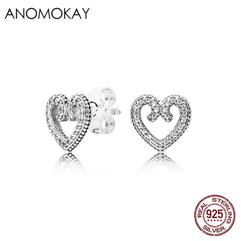 

Shinny Zirconia Brincos 925 Sterling Silver Heart Pave Stud Earrings Clear CZ Earrings for Women Gril Gift Fine Jewelry Wedding