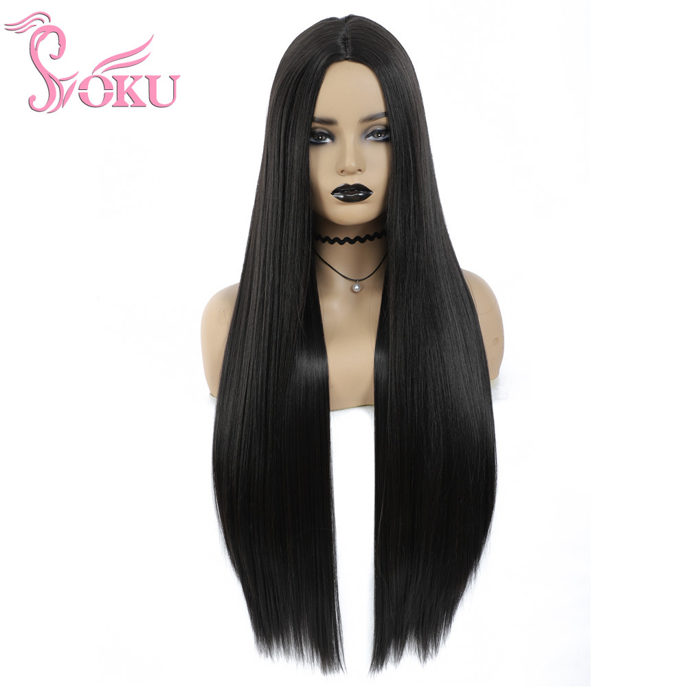 Costume Accessories Super Long Straight Synthetic Wig Dark Brown Hair For Black Women Party Daily Hairstyle Middle Part Classical Afro Wig-image-749078010