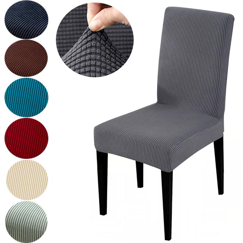 

Solid Jacquard Chair Covers Spandex For Wedding Dining Room Office Banquet Housse Elastic Slipcover Protector Case 1/2/4/6 pcs