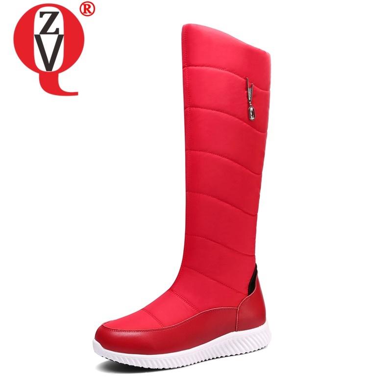 

ZVQ snow boots 2020 winter new style fashion woman shoes ladies round toe platform wedges leather and down upper warm long boots, Black