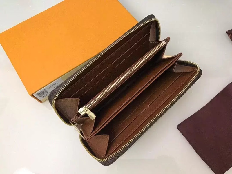 

Designers Leather Single Zipper Long Wallets Evening Bags Coin Purse Embossed Clutch Wallet With Box serial number 60031, L-brown flower