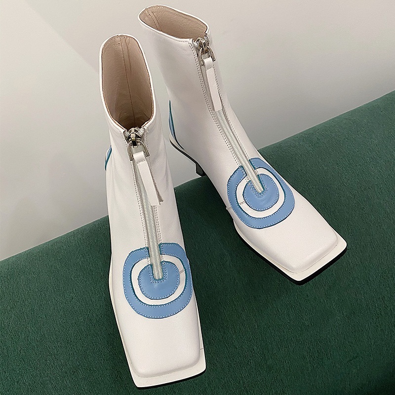 

2021 New Leather Genuine Shoes Sexy Ankle High Toe Black Boots 40 Apmn, White