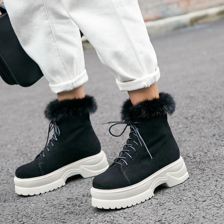

New Arrival Fashion Suede Leather Women Snow Boots Winter Warm Plush Women's boots Waterproof Ankle Flat platform shoes, Black