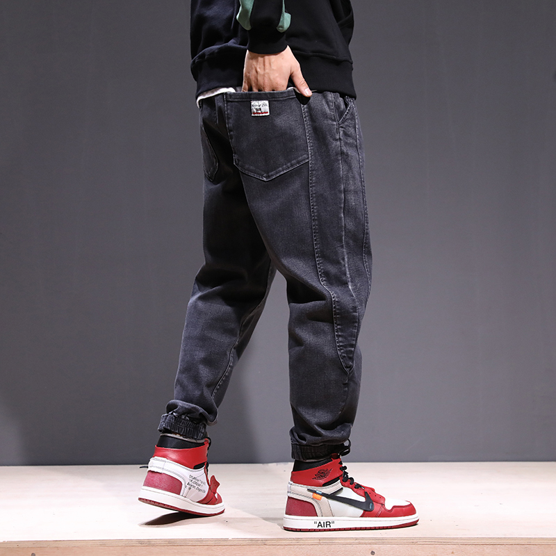 

2021 New Japanese Style Fashion Men Loose Fit Spliced Designer Cargo Pants Streetwear Hip Hop Joggers Velvet Winter Warm Jeans Male I5e4, Black