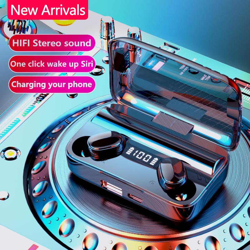 

TWS New A9 Earphones Wireless Headphones Bluetooth Earphones Headset With LED Display 2000mAh Charging Case Waterproof Earbuds, Black