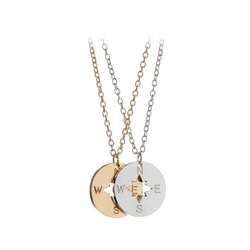 

Creativity Fashion Tiny Round Compass Necklace Simple letter Pendant For friend sisters Gift