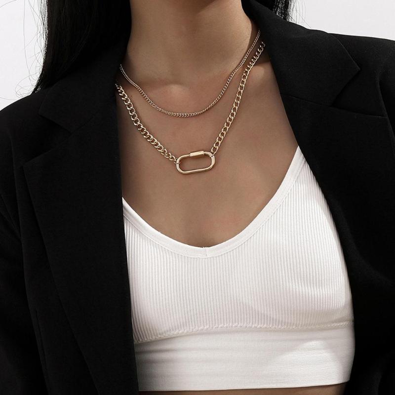 

Retro Cross Chain Multilayer Necklace Fashion Women's Jewelry Simple Geometric Oval Pendant Necklace1