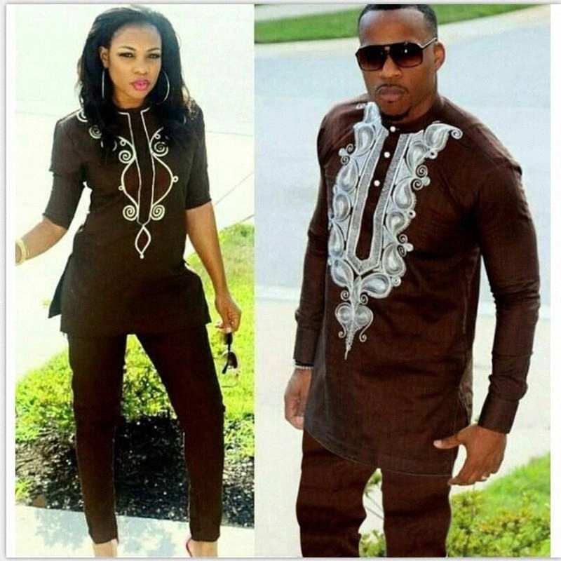 

H&D 2018 african couple dress african suits for women and men riche embroidery design Dashiki shirt pant set outfit suit clothes wOR2#