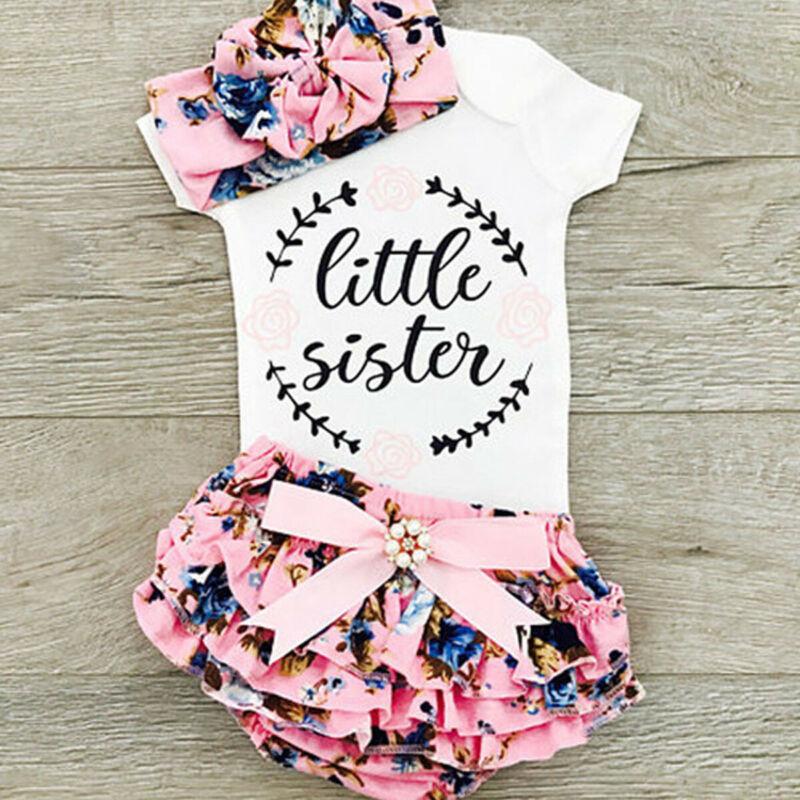 

Baby Girls Tops Romper Jumpsuit Bodysuit+Pants+Headband Outfit 0-18M, White