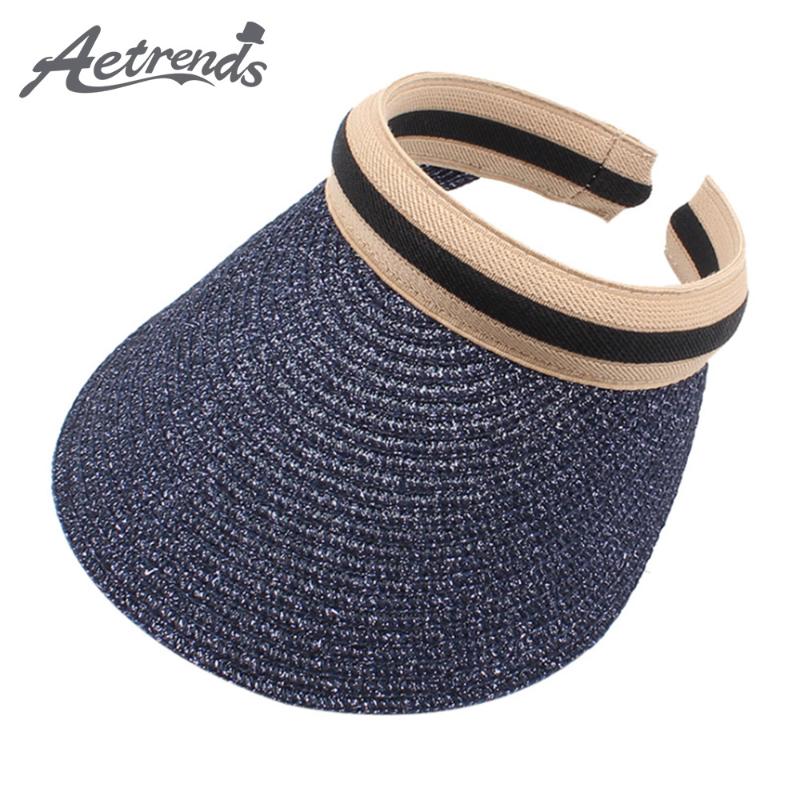 

[AETRENDS] Straw Feel Topless Sun Visor Hats Women Empty Large Brim Windproof Caps Cycling UV Protection Sunscreen Hats Z-6874, Black