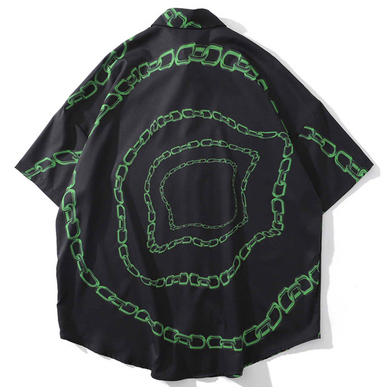

2021 New Aelfric Eden Hip Hop Iron Chain Print Shirts Men Hawaii Summer Tops Loose Shirt Streetwear Short Sleeve Ezd2, Black