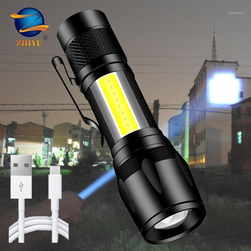 

ZHIYU Portable LED T6 COB USB Rechargeable Light with Pen Clips 3 Modes Zoomable Torch Lamps Camping Working Lights1