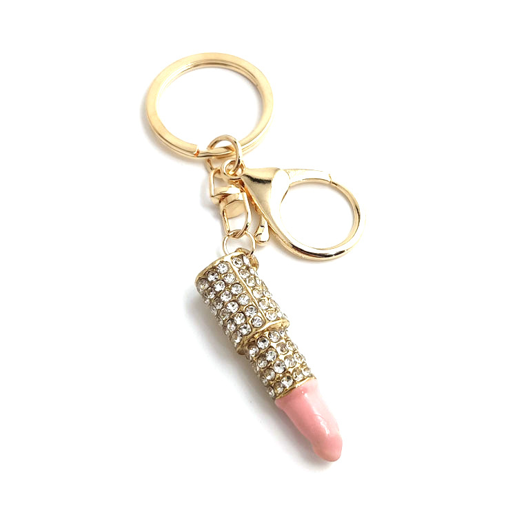 Charm Crystal Keychain Lipstick Key Holder Rhinestone Keyring Keyfob