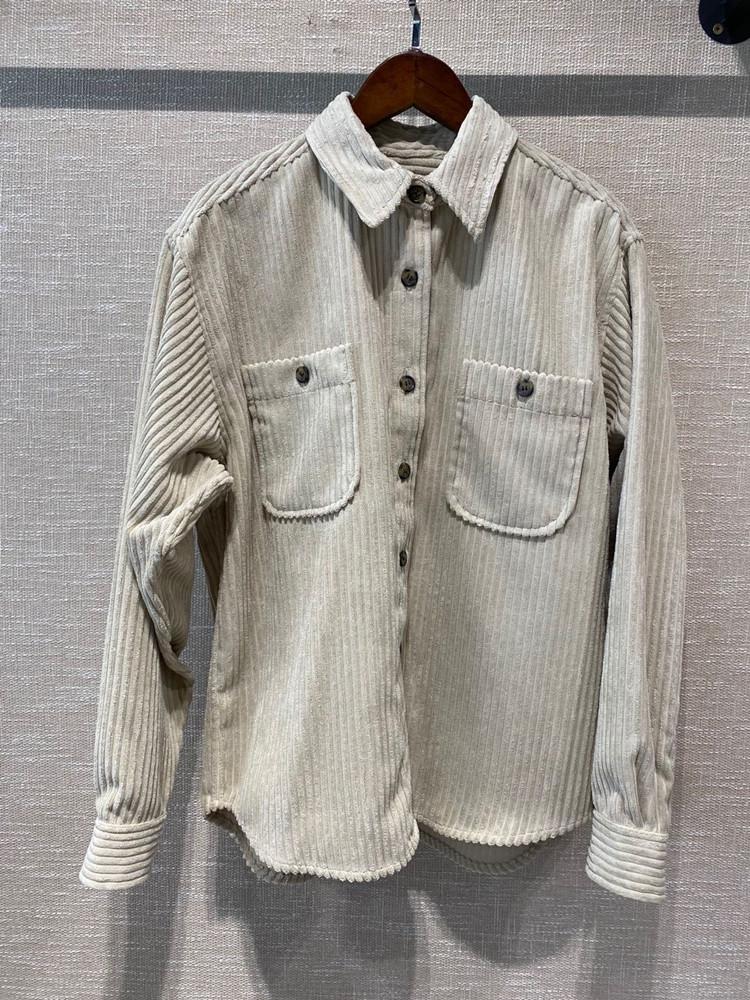 

Women Double Pockets Coat Corduroy Turn-down Collar Casual Single Breasted Jacket Autumn New, As pic