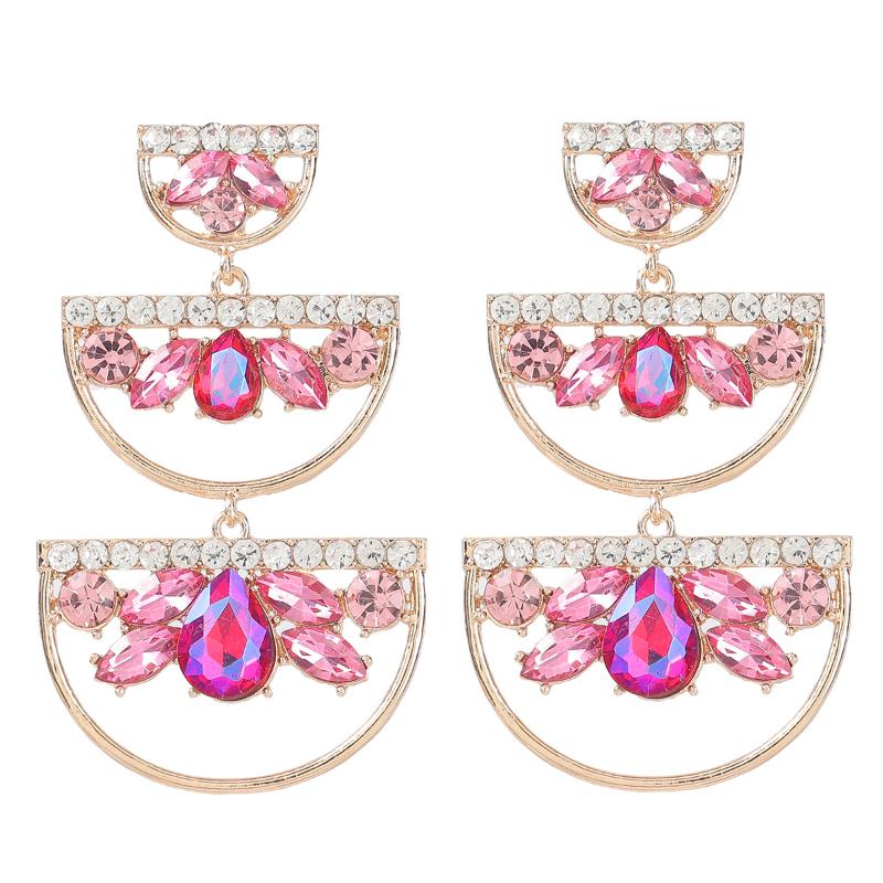 

Trendy Crystal semicircle Stud Earring For Woman New Bohemian Geometric Big Earrings Fashion Jewelry Statement Accessories