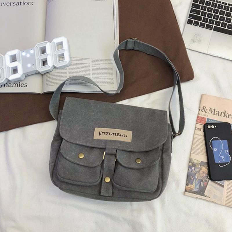 

New Arrival Messenger Bags For Women Crossbody Canvas Handbags Solid Color Student Book Shoulder Bag Purse, Black