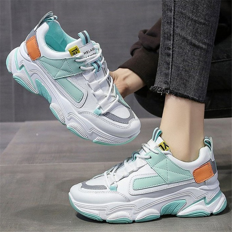 

2021 New Women Chunky Designer Father Mixed Ladies Ulzzang Fashion Leather Casual Shoes Femme Basket Q61F