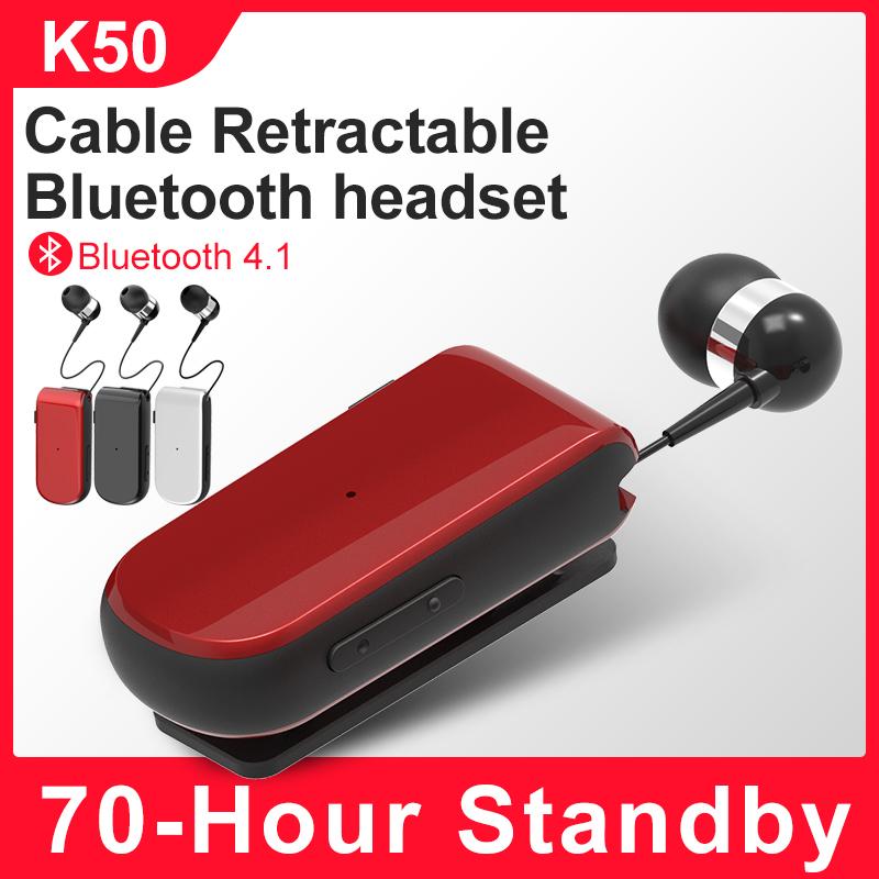 

Fineblue K50 Portable Business Wireless Original Bluetooth Earphone In-Ear Calls Remind Vibration Wear Clip Retractable Earphone, Red