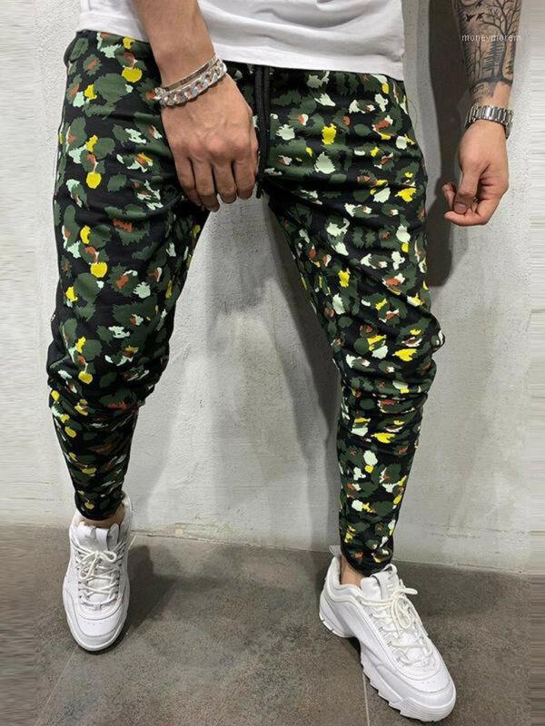 

Men's Long Pants Fitness Casual Elastic Pants Bodybuilding Clothing Camouflage Camo Trousers Casual Sports Gym1, Green