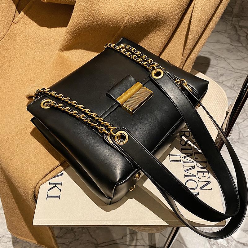

High Quality Simple Design Chain Women's Shoulder Crossbody Bag 2021 New Fashion Female Purse Handbags Ladies Messenger Bags, Black