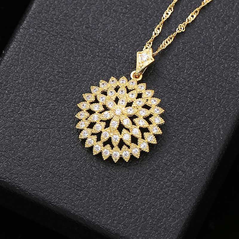 

Top Quality Women Girls Vintage Flowers Necklace Gold Color Charm Necklaces Pendants Copper CZ Jewelry Necklace with Chain