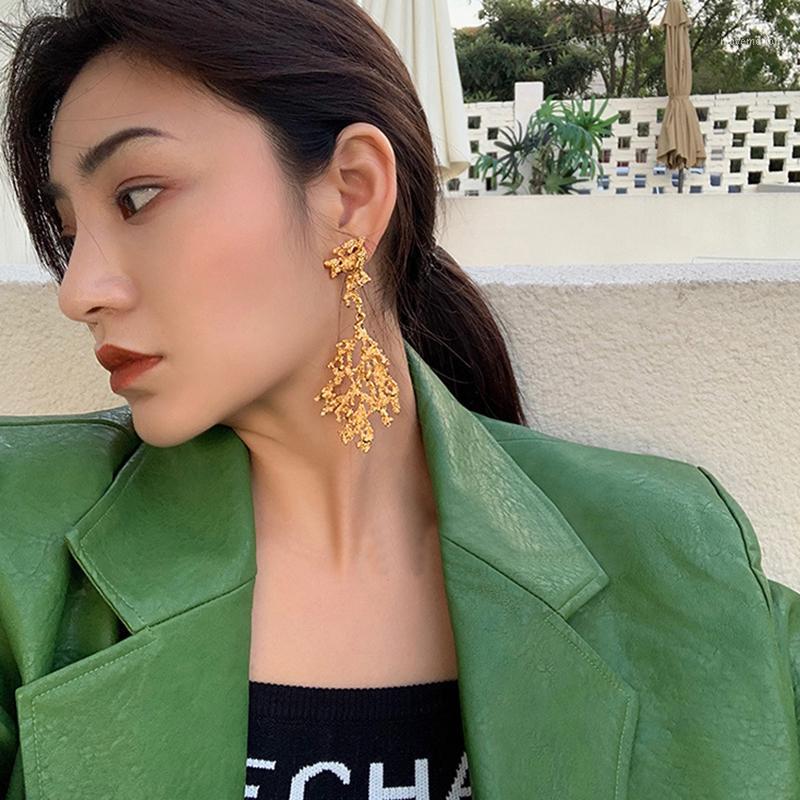 

AENSOA Exaggeration Irregular Metal Gold Color Long Dangle Earrings For Women Fashion Punk Geometric Statement Earrings 2020 fem1