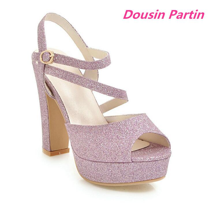

Dousin Partin Sexy Peep Toe Summer Women Pumps Fashion Square High Heel All Match Women Shoes Platform Pumps, As pic