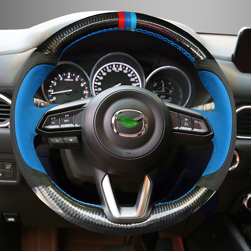 

For Mazda 3/6 onxela Atenza CX5 CX4 DIY custom hand stitched suede carbon fiber steering wheel cover