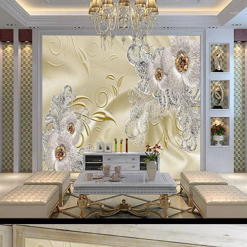 

New Custom 3D Large Mural Wallpaper European fantasy flower jewelry butterfly children's room TV Background living Bedroom1, As show