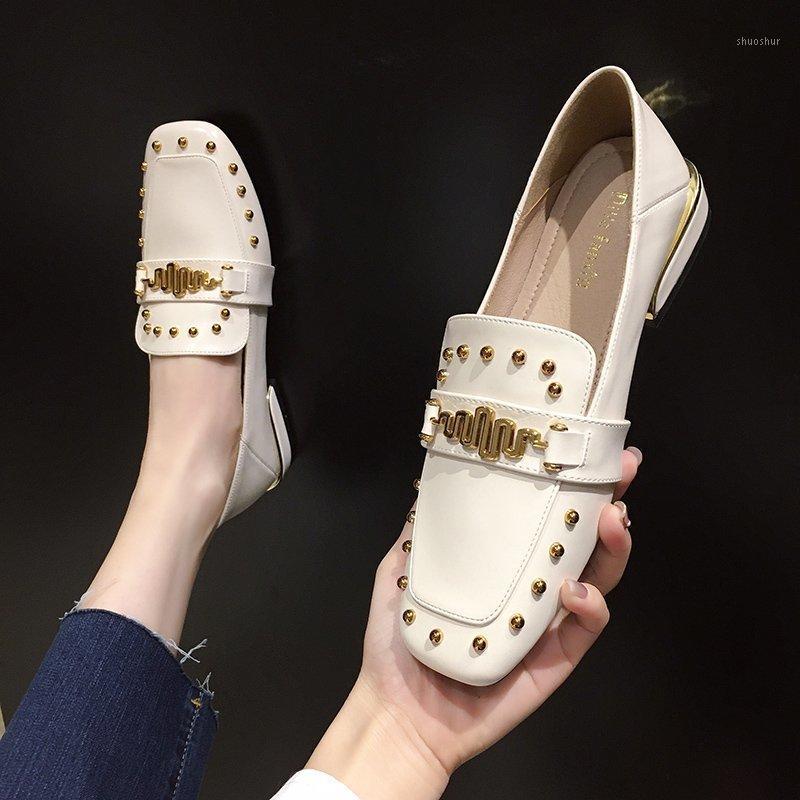 

New style women's shoes British style all-match shoes small leather a pedal set foot leather college X7131, Beige