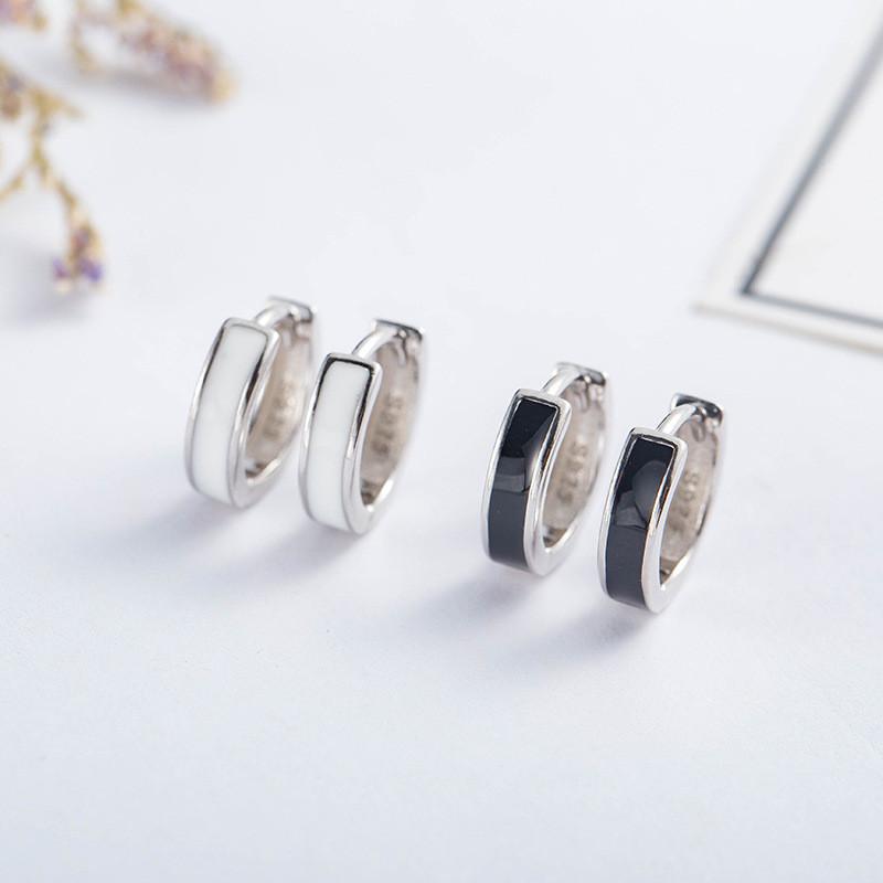 

Black And White Drip Oil Ear Buckle Lovely S925 Sterling Silvery Simplicity Small Ear-ring Female Anti-allergy