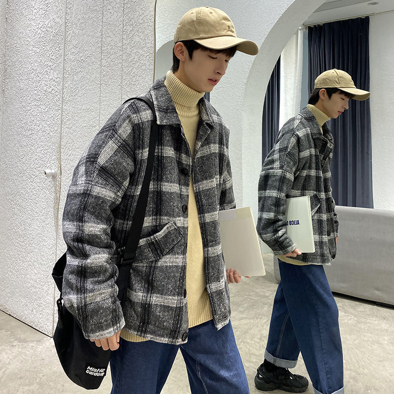 

Clothing 2021 Cotton-quilted Heavy New Winter Checked Printed Cotton-padded Young Men's Clothes W111, Brown