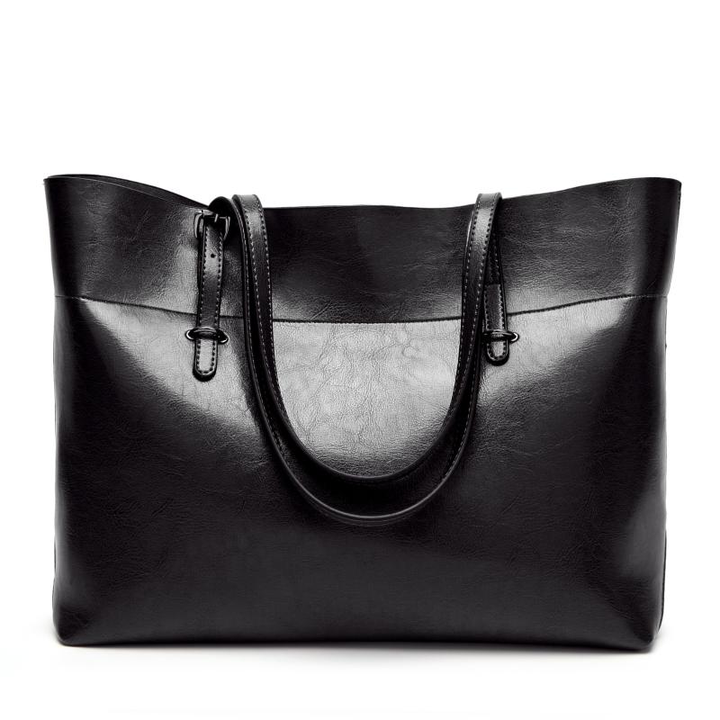 

New women's bag fashionable oil wax leather shoulder bag, Black