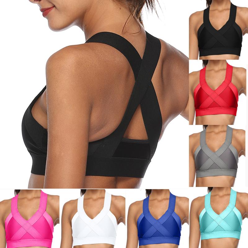 

Women Yoga Sport Bra Women Shockproof Sexy Back Cross Sports Bras Breathable Athletic Fitness Running Gym Vest Tops Sportswear, Bk