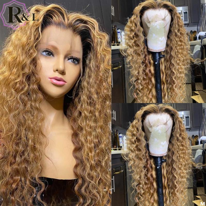 

RULINDA Ombre Curly T-part Lace Front Human Hair Wigs Pre Plucked Highlight Brazilian Remy Hair Lace Wigs 180% Density, Black;brown