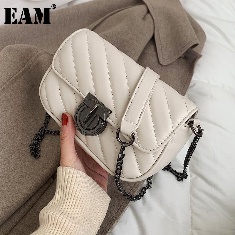 

[EAM] Women New Chains High Quality PU Leather Flap Personality All-match Crossbody Shoulder Bag Fashion Tide 2021 18A1609, Black